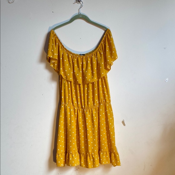 Yellow Ruffled Off-Shoulder Mini Sundress - Picture 1 of 2